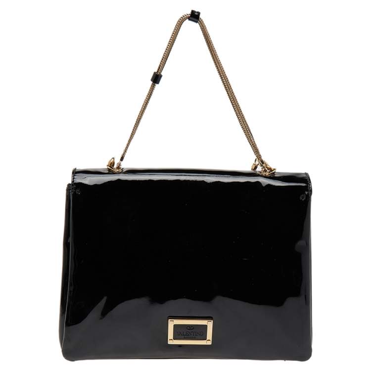 Pre Owned Valentino Black Patent Leather Shoulder Bag