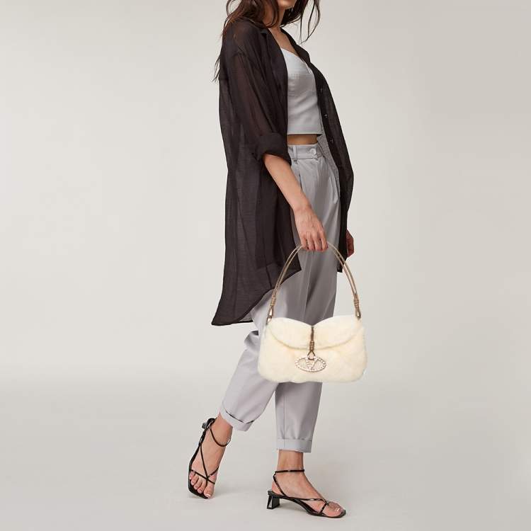Pre Owned Valentino Off White Mink Fur and Lizard VRing Crystals Hobo