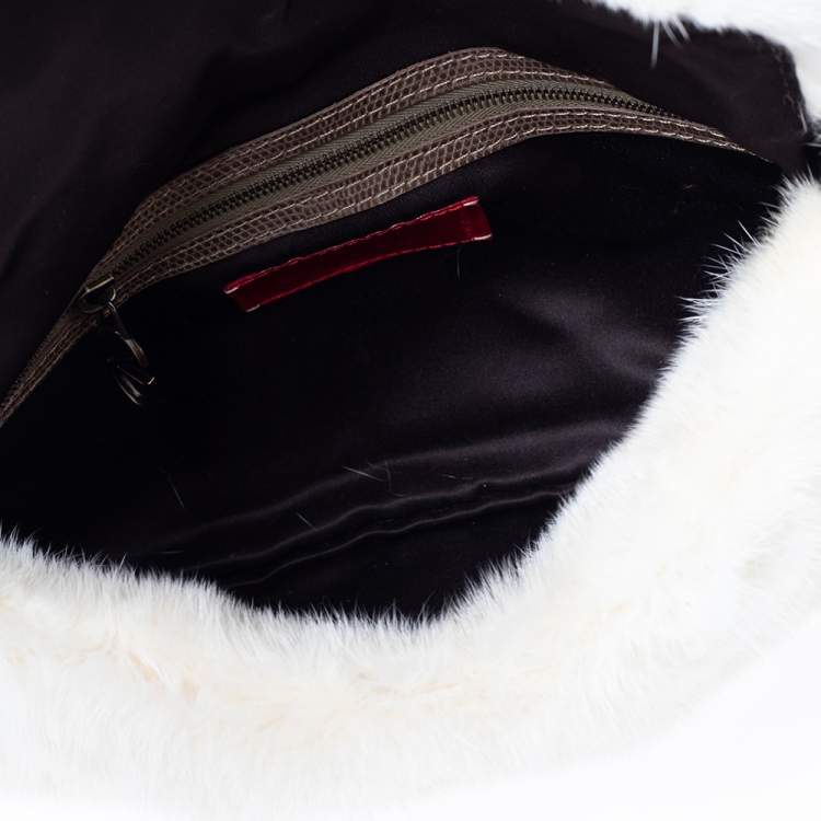 Pre Owned Valentino Off White Mink Fur and Lizard VRing Crystals Hobo