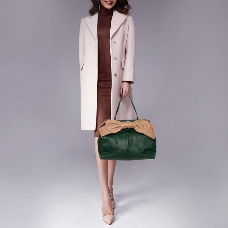 Pre Owned Valentino Green/Beige Leather Aphrodite Bow Bag