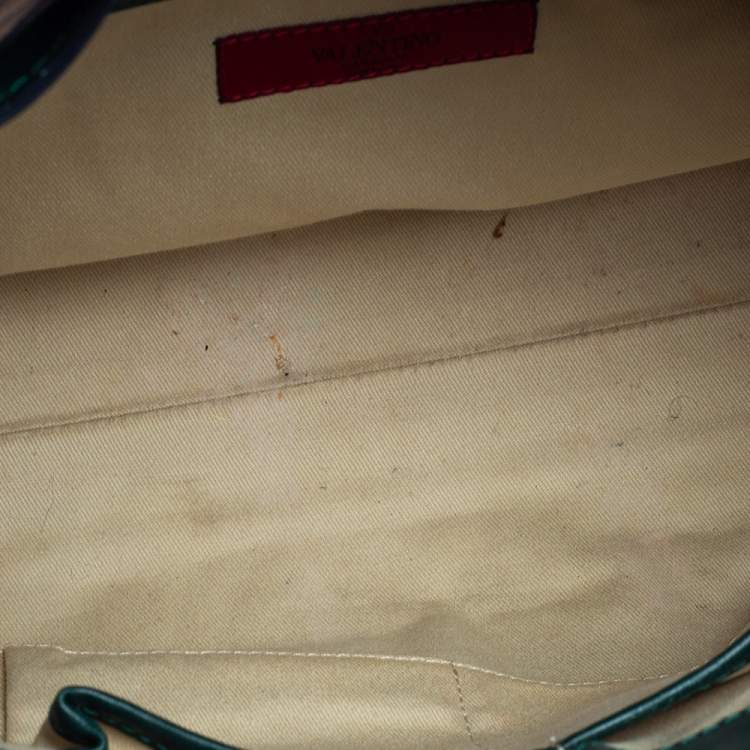 Pre Owned Valentino Green/Beige Leather Aphrodite Bow Bag