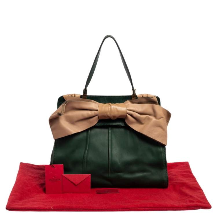 Pre Owned Valentino Green/Beige Leather Aphrodite Bow Bag
