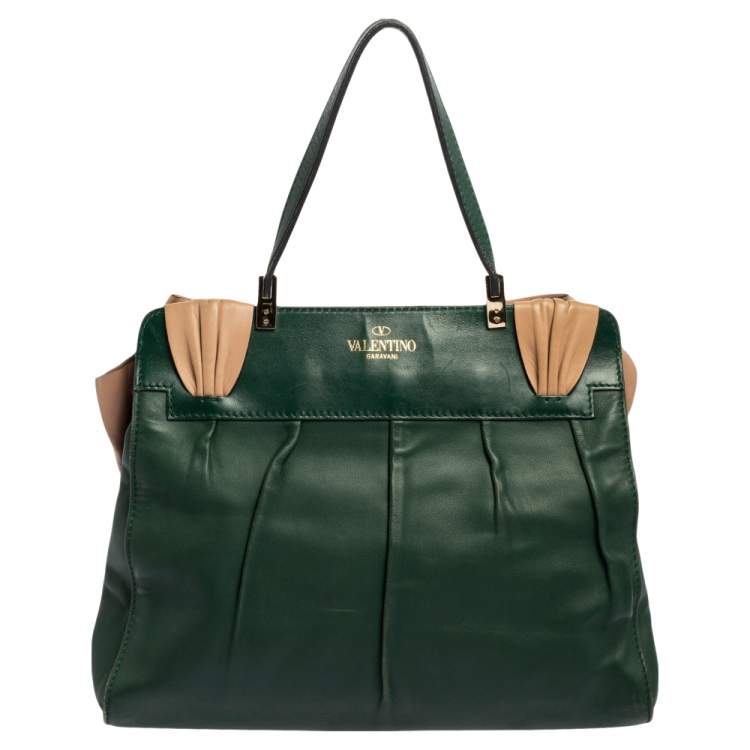 Pre Owned Valentino Green/Beige Leather Aphrodite Bow Bag