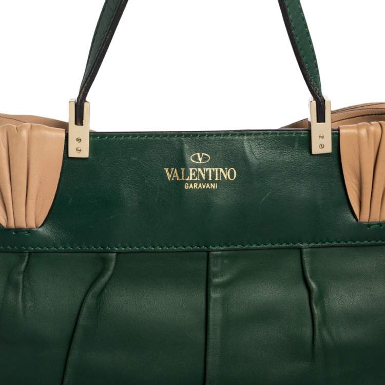 Pre Owned Valentino Green/Beige Leather Aphrodite Bow Bag