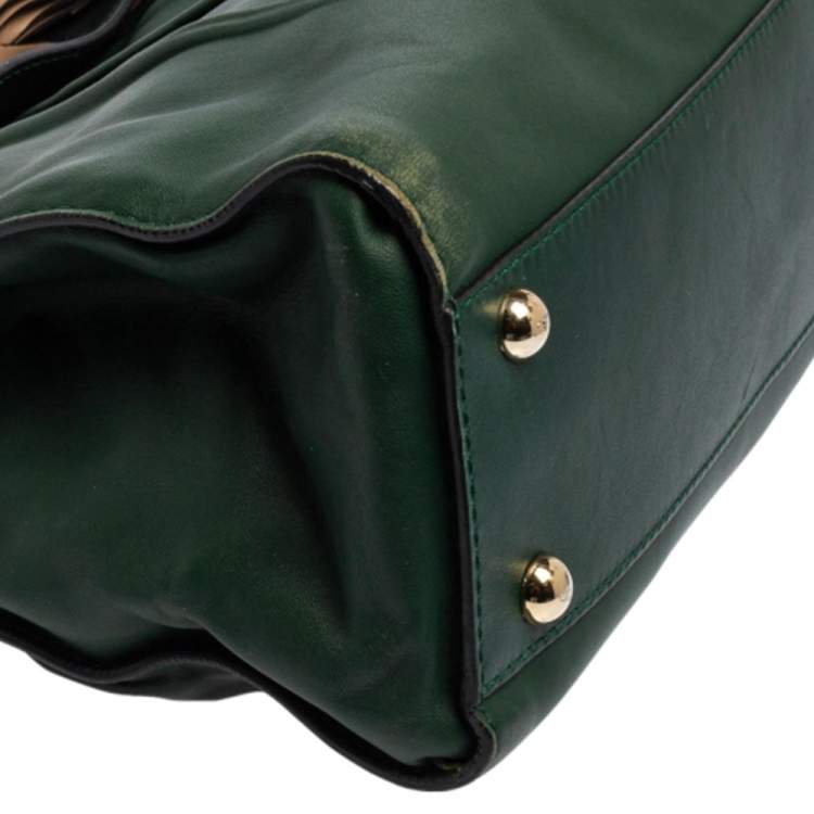 Pre Owned Valentino Green/Beige Leather Aphrodite Bow Bag