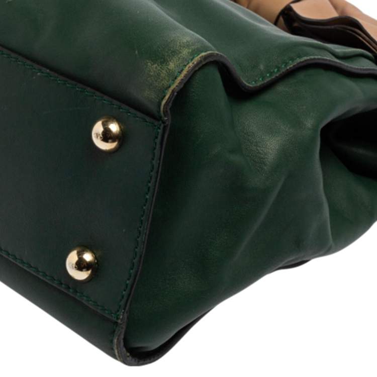Pre Owned Valentino Green/Beige Leather Aphrodite Bow Bag