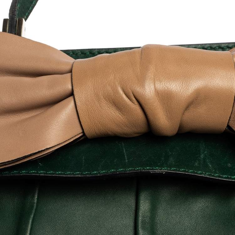 Pre Owned Valentino Green/Beige Leather Aphrodite Bow Bag