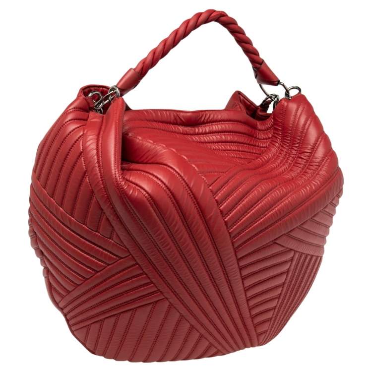 Pre Owned Valentino Red Quilted Leather Large Hobo