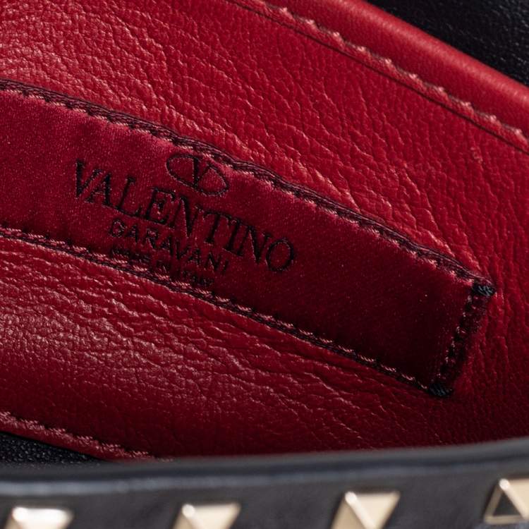 Pre Owned Valentino Black Leather Rockstud Flap Belt Bag