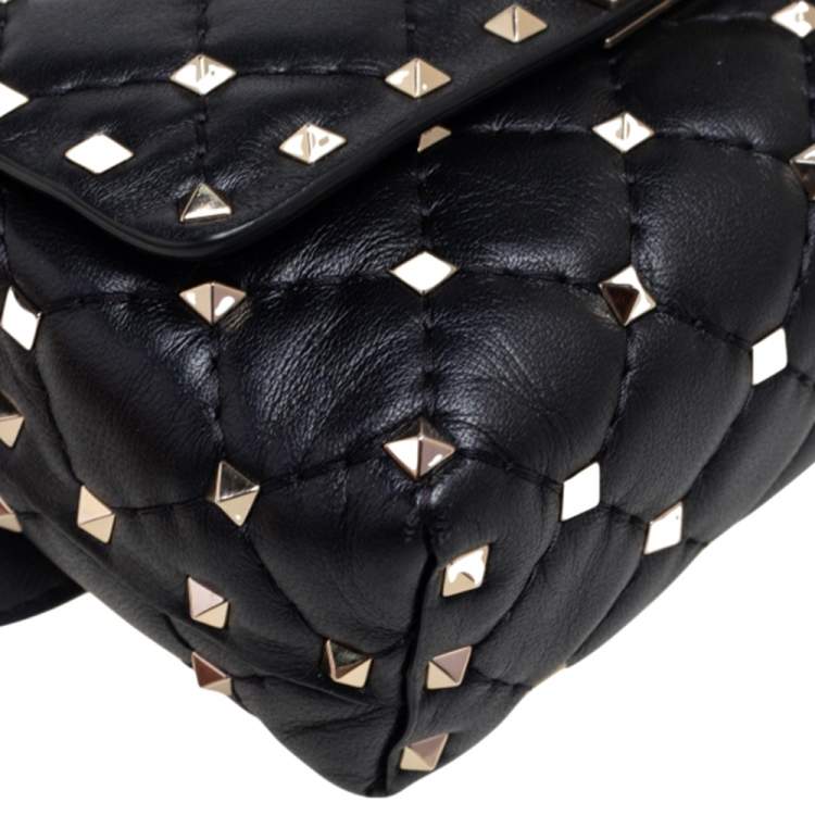 Pre Owned Valentino Black Leather Rockstud Flap Belt Bag