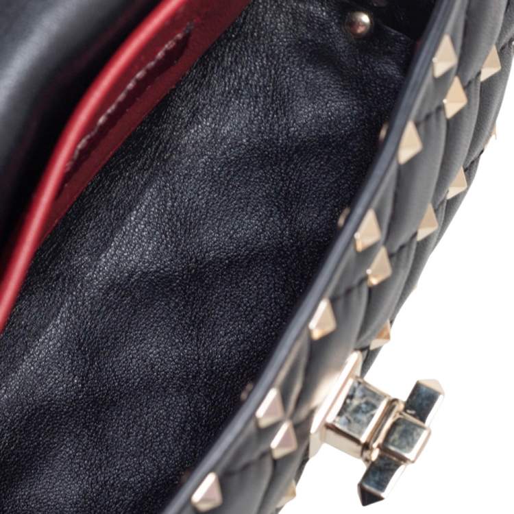 Pre Owned Valentino Black Leather Rockstud Flap Belt Bag
