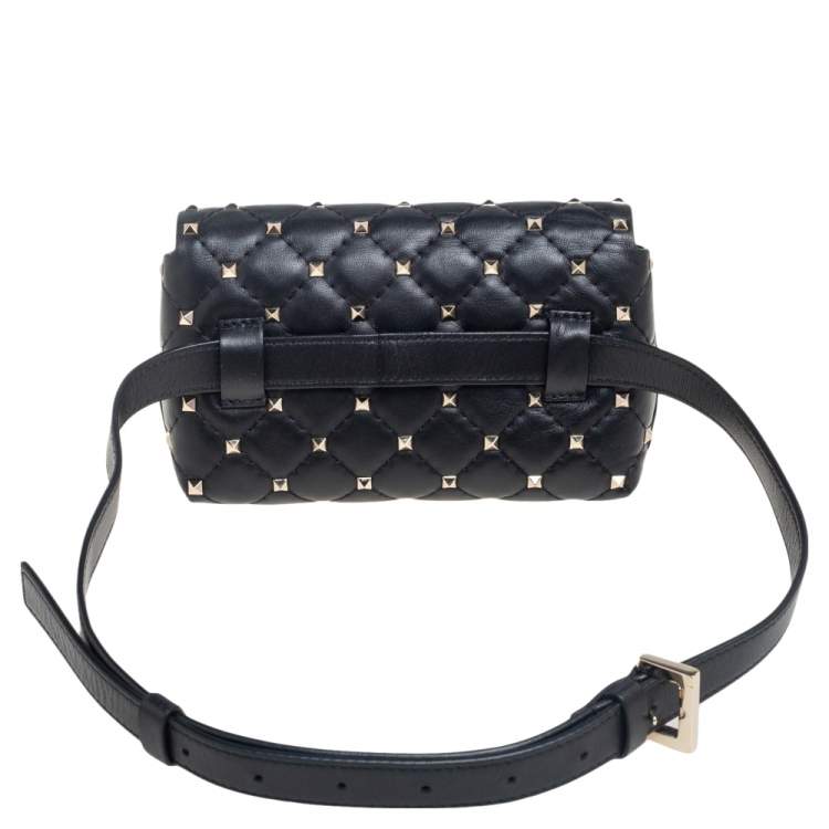 Pre Owned Valentino Black Leather Rockstud Flap Belt Bag