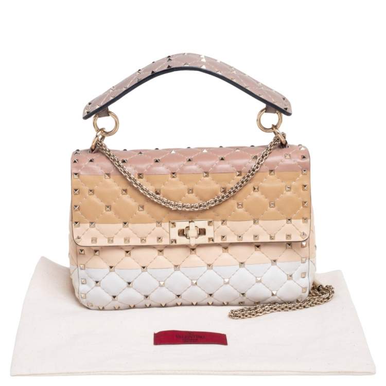 Pre Owned Valentino Multicolor Quilted Leather Medium Rockstud Spike Top Handle Bag