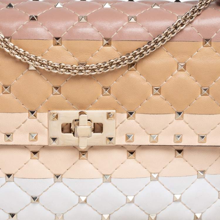 Pre Owned Valentino Multicolor Quilted Leather Medium Rockstud Spike Top Handle Bag