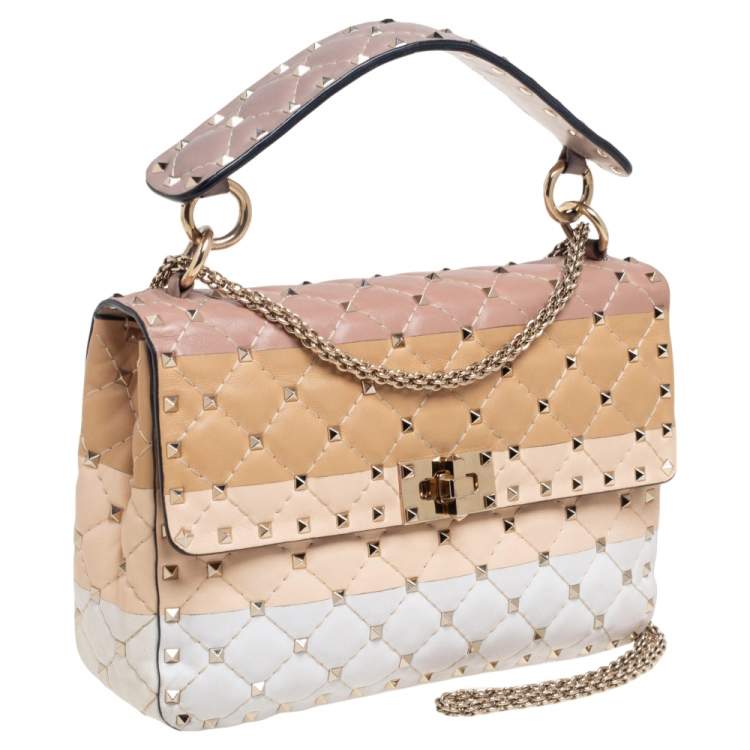 Pre Owned Valentino Multicolor Quilted Leather Medium Rockstud Spike Top Handle Bag