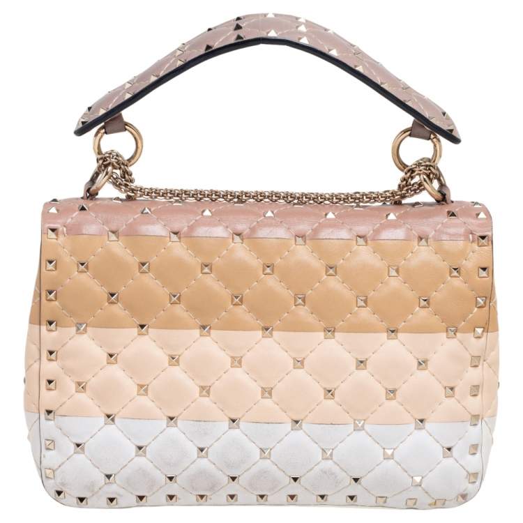 Pre Owned Valentino Multicolor Quilted Leather Medium Rockstud Spike Top Handle Bag