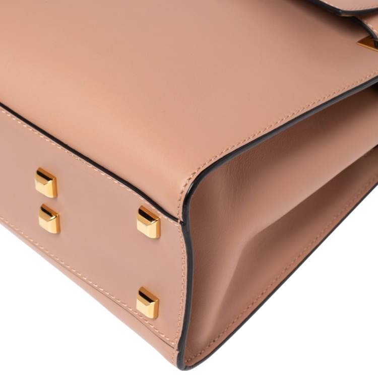 Pre Owned Valentino Beige Leather My Rockstud Top Handle Bag