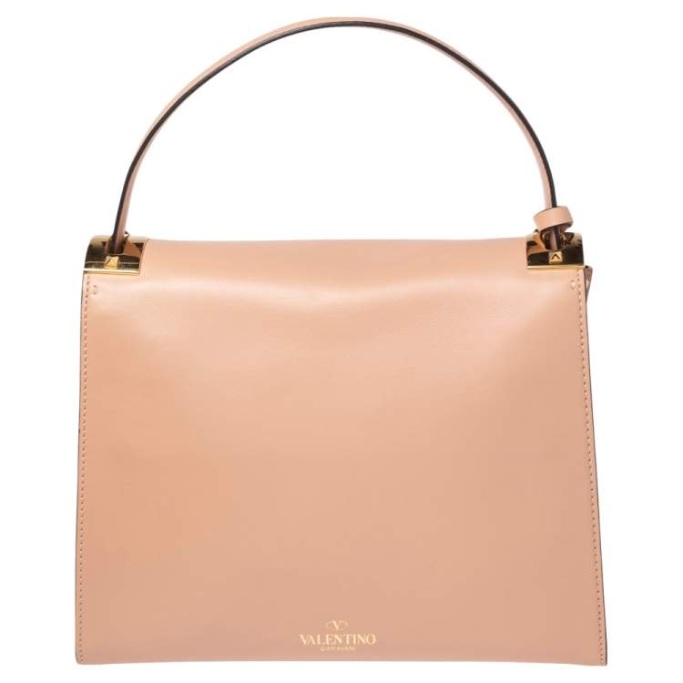 Pre Owned Valentino Beige Leather My Rockstud Top Handle Bag