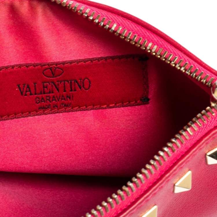 Pre Owned Valentino Fuchsia Leather Rockstud Wristlet Clutch
