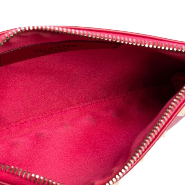 Pre Owned Valentino Fuchsia Leather Rockstud Wristlet Clutch