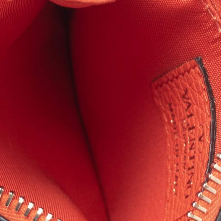 Pre Owned Valentino Orange Leather Rockstud Zip Card Case
