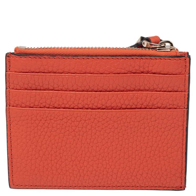 Pre Owned Valentino Orange Leather Rockstud Zip Card Case