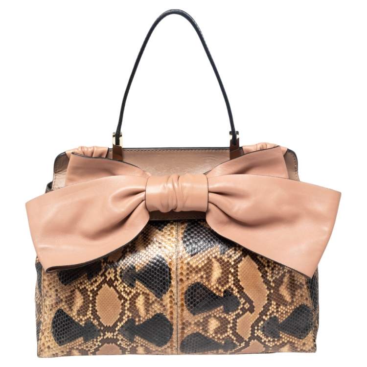 Pre Owned Valentino Multicolor Python and Leather Aphrodite Bow Top Handle Bag