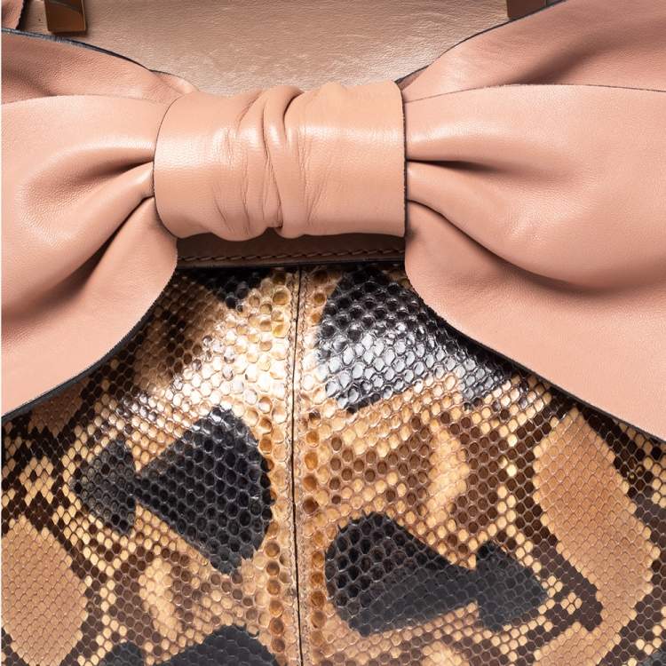 Pre Owned Valentino Multicolor Python and Leather Aphrodite Bow Top Handle Bag