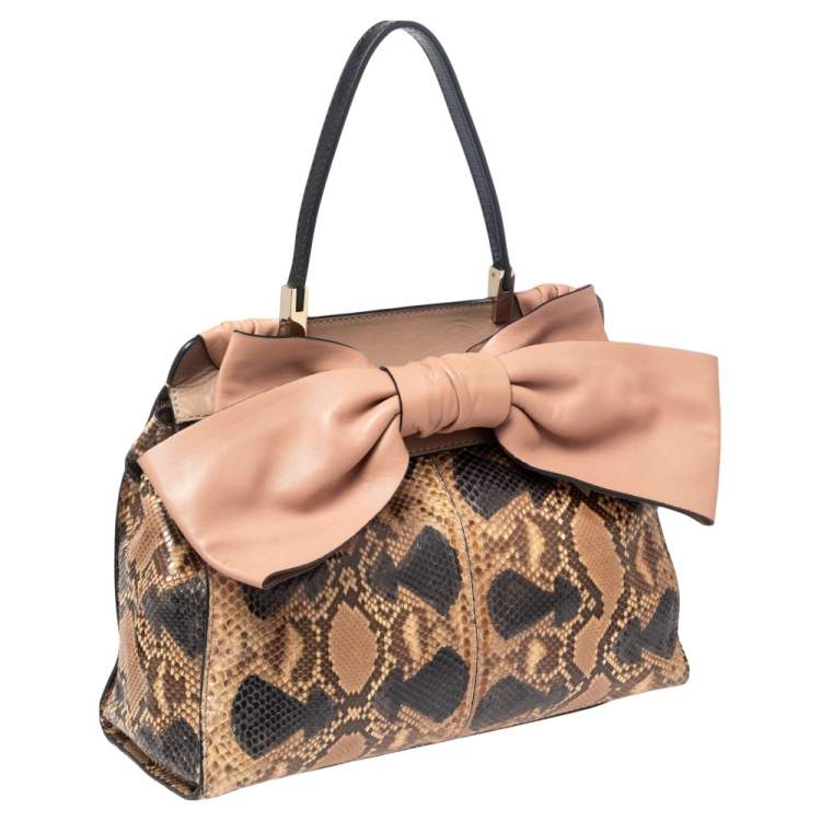 Pre Owned Valentino Multicolor Python and Leather Aphrodite Bow Top Handle Bag