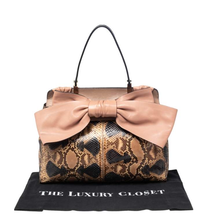 Pre Owned Valentino Multicolor Python and Leather Aphrodite Bow Top Handle Bag