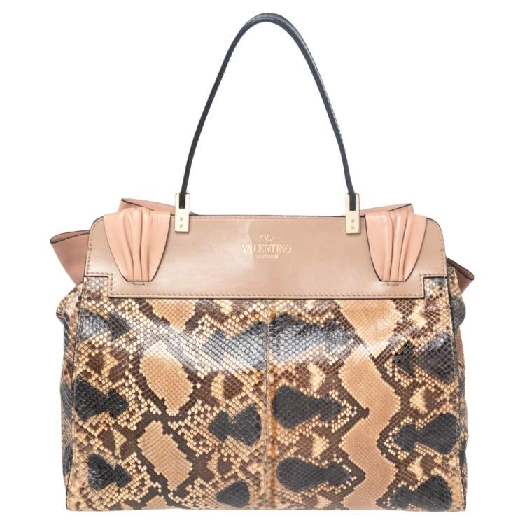 Pre Owned Valentino Multicolor Python and Leather Aphrodite Bow Top Handle Bag