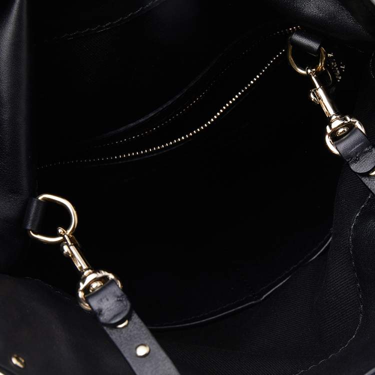 Pre Owned Valentino Black Leather Rockstud Flip-Lock Messenger Bag