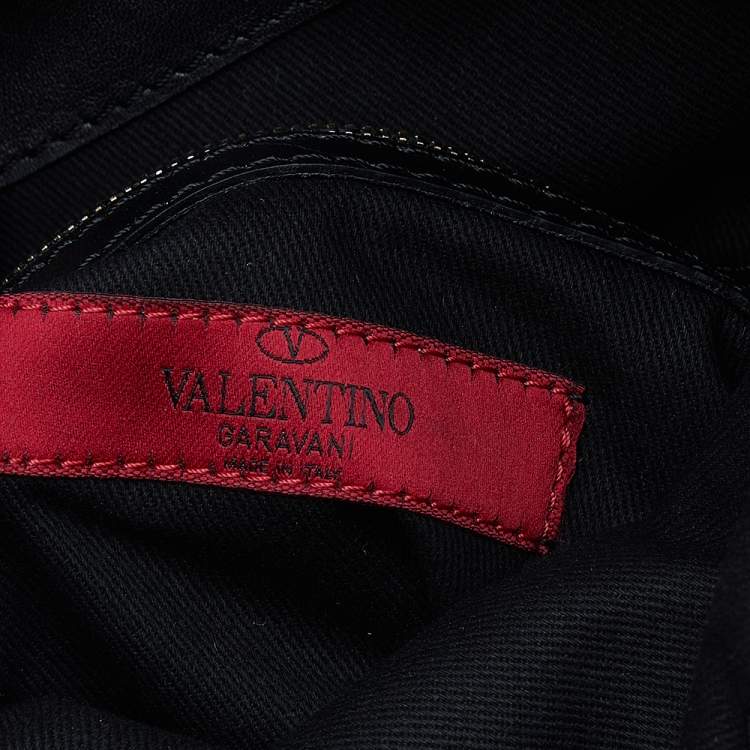Pre Owned Valentino Black Leather Rockstud Flip-Lock Messenger Bag