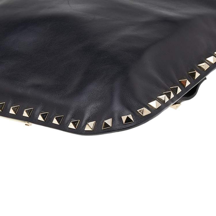 Pre Owned Valentino Black Leather Rockstud Flip-Lock Messenger Bag