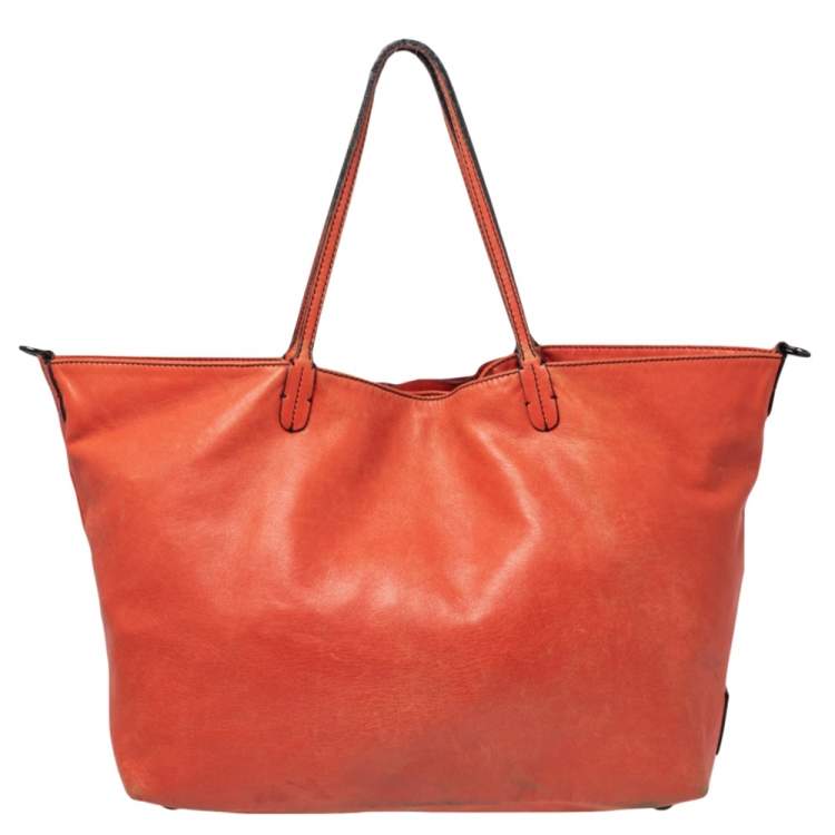 Pre Owned Valentino Orange Leather Petale Rose Shopper Tote