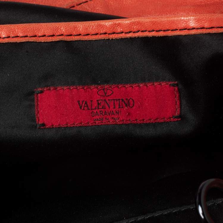 Pre Owned Valentino Orange Leather Petale Rose Shopper Tote