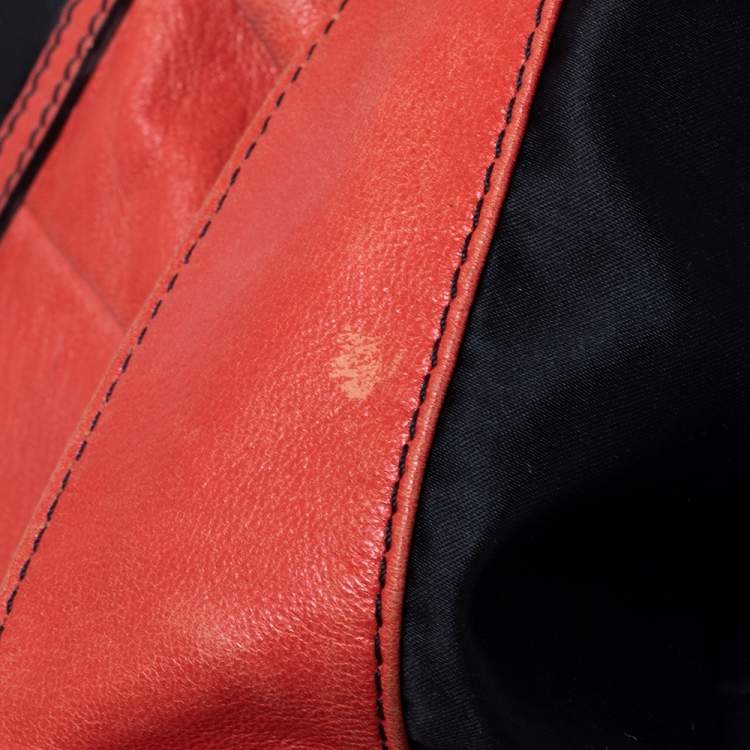 Pre Owned Valentino Orange Leather Petale Rose Shopper Tote