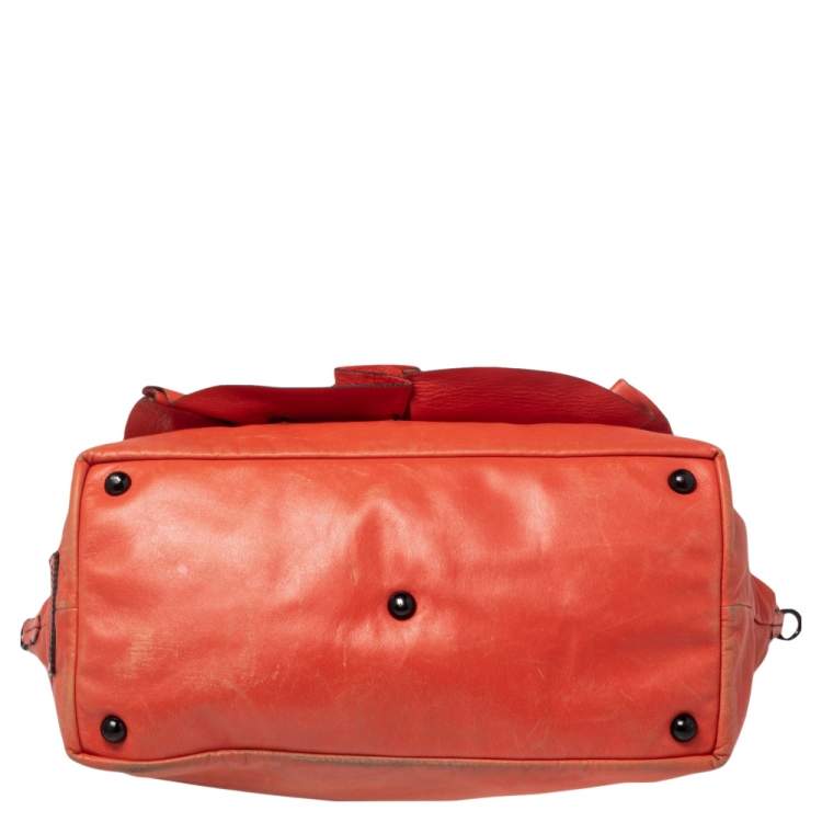 Pre Owned Valentino Orange Leather Petale Rose Shopper Tote