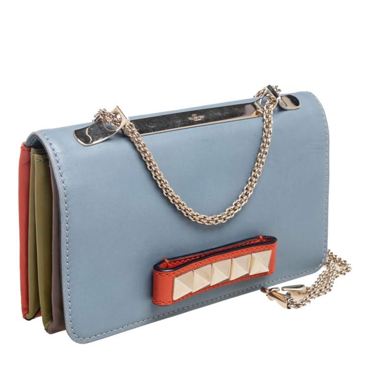 Pre Owned Valentino Multicolor Leather Rockstud Va Va Voom Chain Clutch