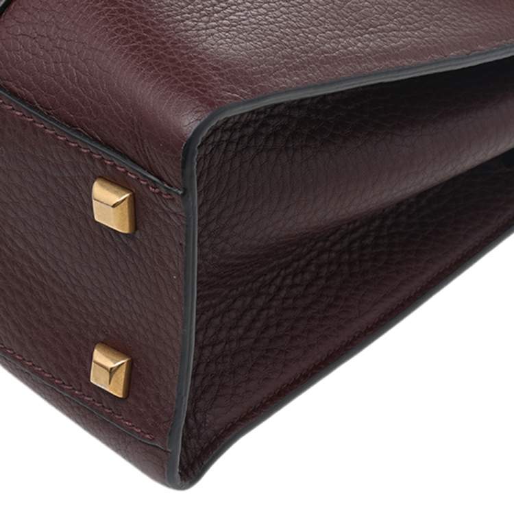 Pre Owned Valentino Burgundy Leather Medium My Rockstud Rolling Top Handle Bag
