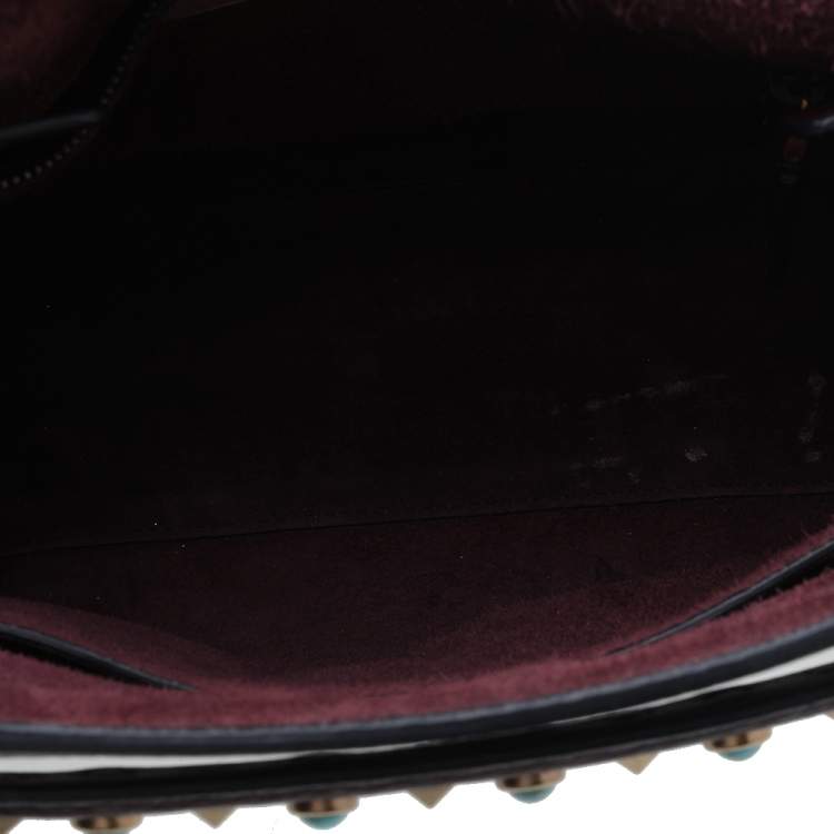 Pre Owned Valentino Burgundy Leather Medium My Rockstud Rolling Top Handle Bag