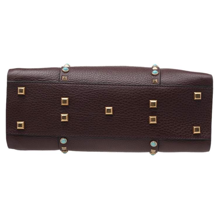Pre Owned Valentino Burgundy Leather Medium My Rockstud Rolling Top Handle Bag