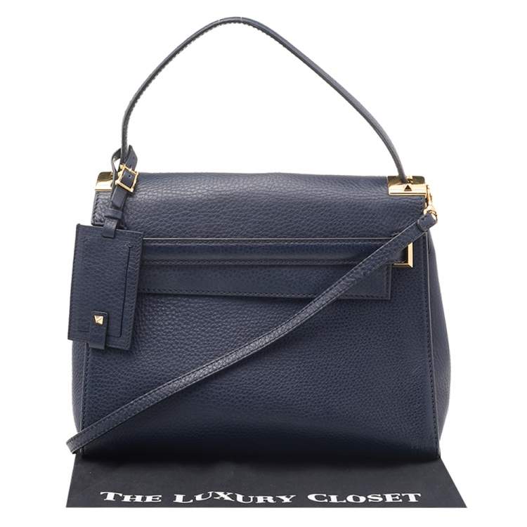 Pre Owned Valentino Navy Blue Leather My Rockstud Top Handle Bag