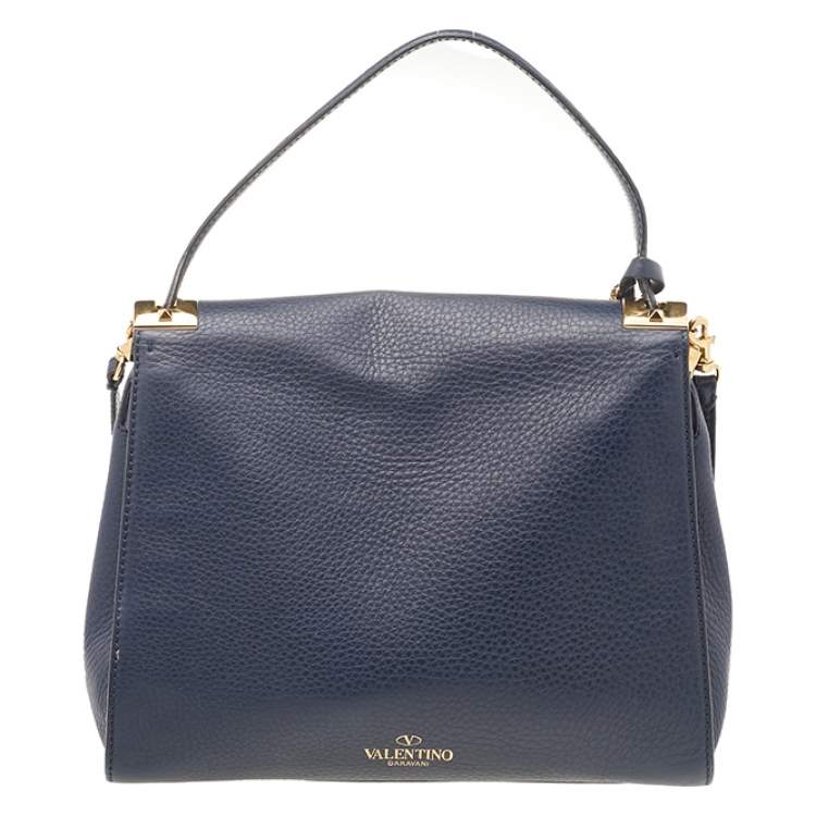 Pre Owned Valentino Navy Blue Leather My Rockstud Top Handle Bag