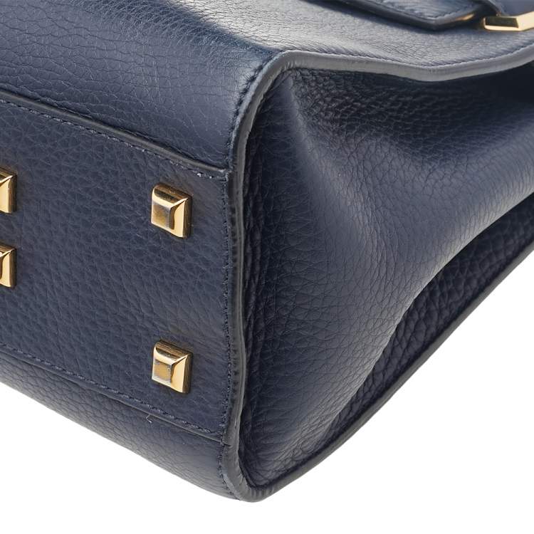 Pre Owned Valentino Navy Blue Leather My Rockstud Top Handle Bag