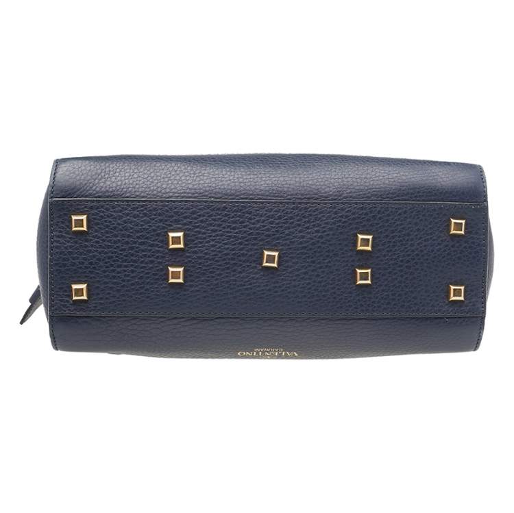 Pre Owned Valentino Navy Blue Leather My Rockstud Top Handle Bag