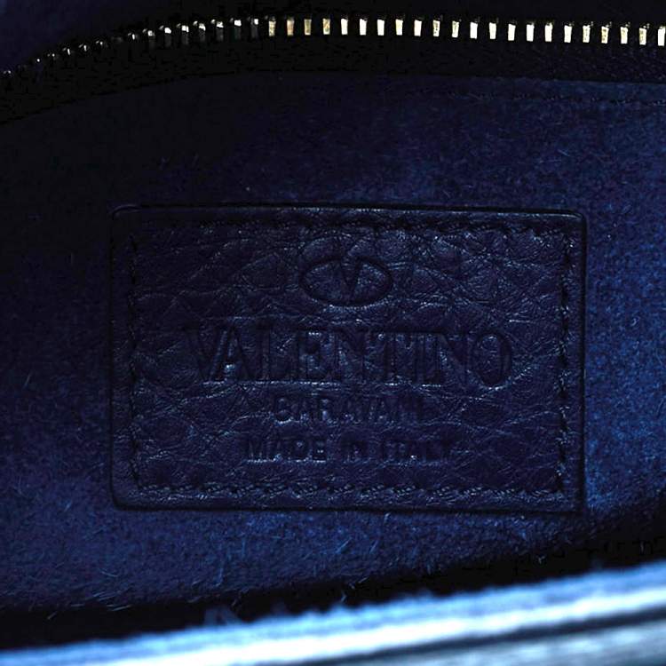 Pre Owned Valentino Navy Blue Leather My Rockstud Top Handle Bag