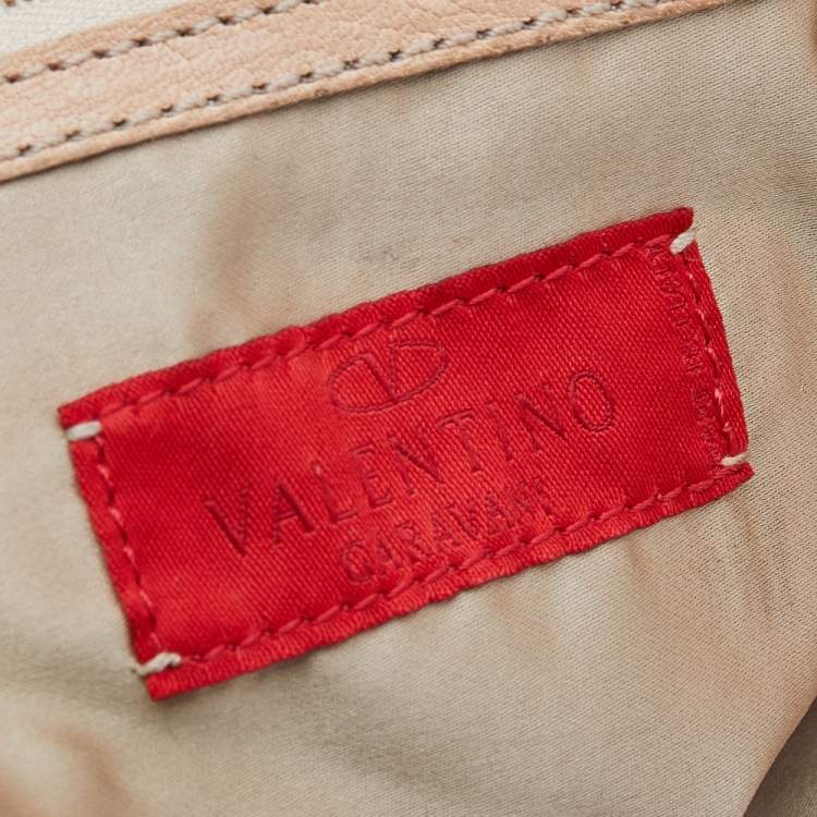 Pre Owned Valentino Beige Leather And Raffia Catch Bag
