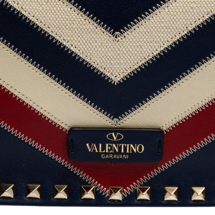 Pre Owned Valentino Tri Color Chevron Leather Rockstud Wristlet Clutch