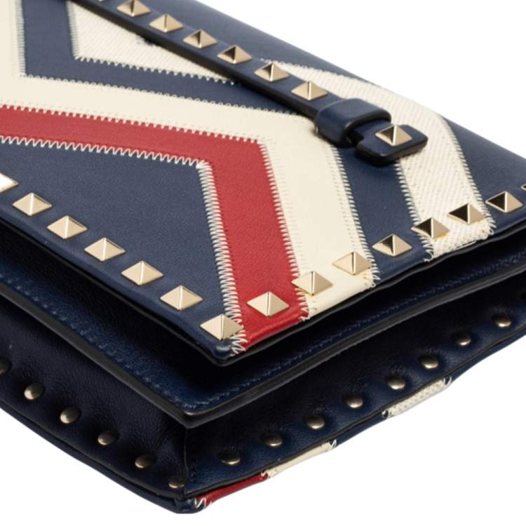 Pre Owned Valentino Tri Color Chevron Leather Rockstud Wristlet Clutch